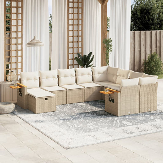 10-delige Loungeset met kussens poly rattan beige