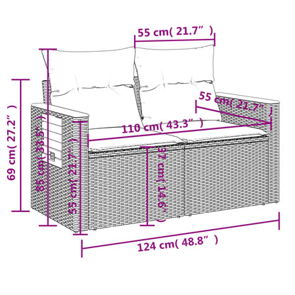 10-delige Loungeset met kussens poly rattan grijs