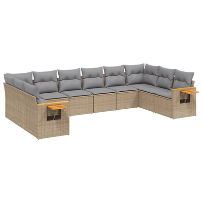 10-delige Loungeset met kussens poly rattan beige