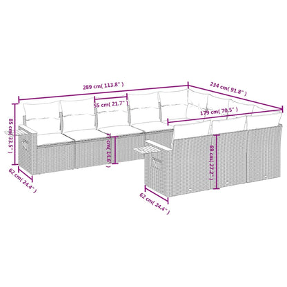 10-delige Loungeset met kussens poly rattan grijs