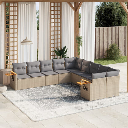 10-delige Loungeset met kussens poly rattan beige