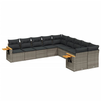 10-delige Loungeset met kussens poly rattan grijs