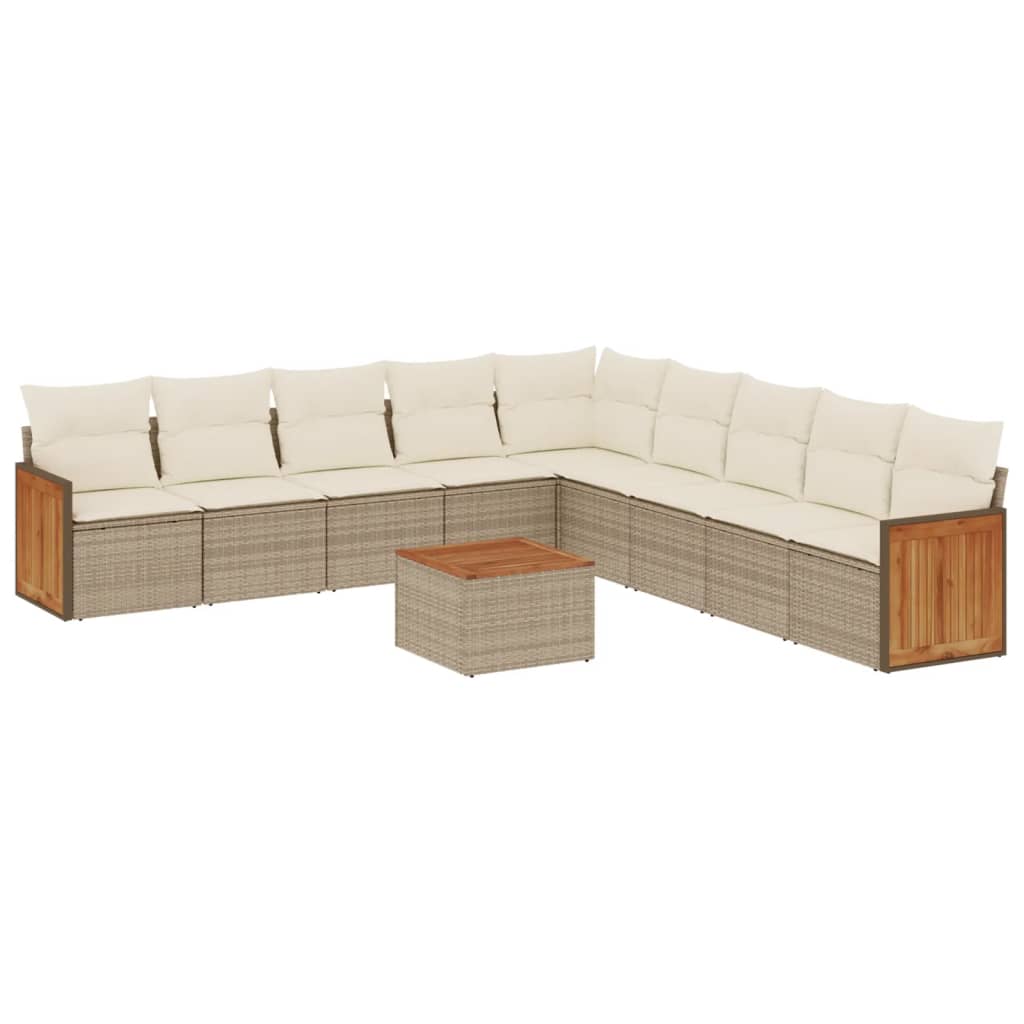 10-delige Loungeset met kussens poly rattan beige