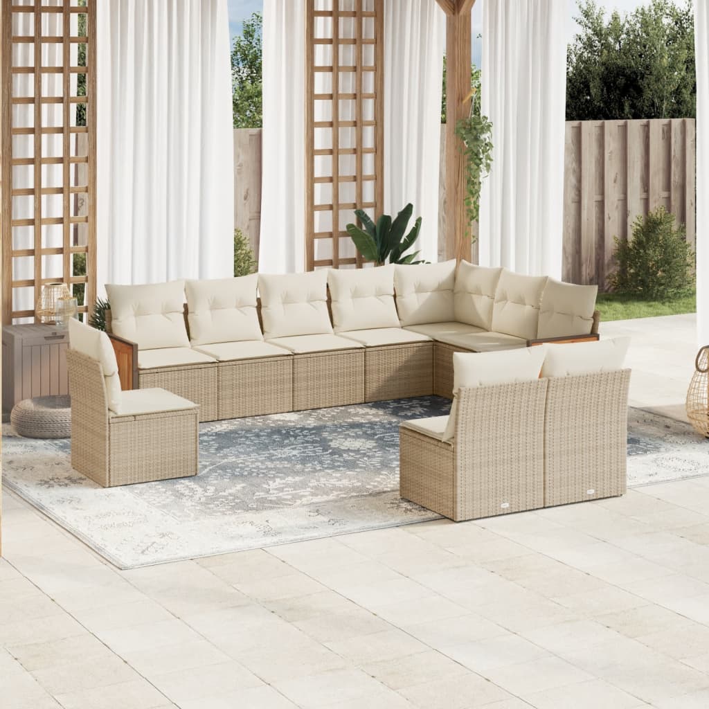 10-delige Loungeset met kussens poly rattan beige