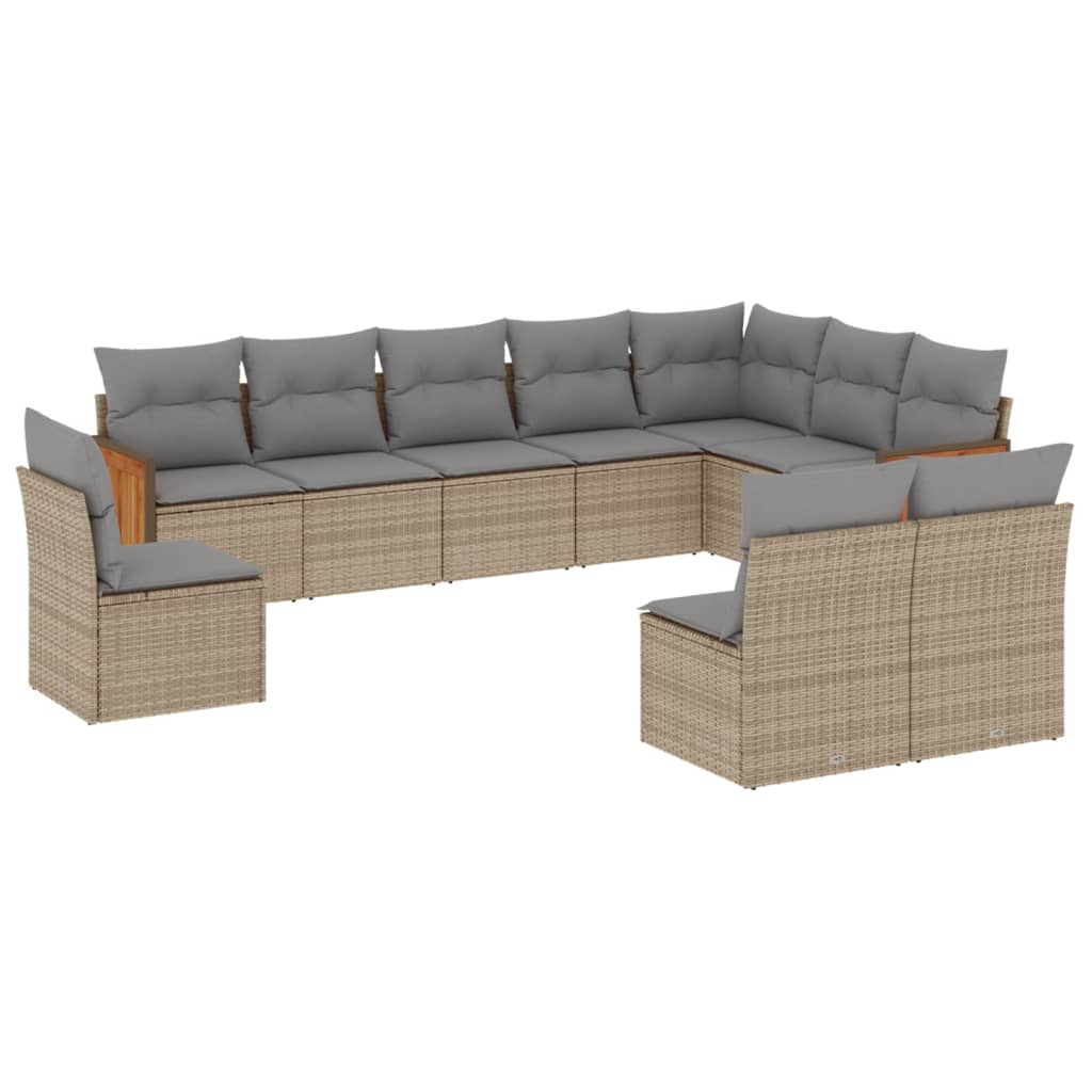 10-delige Loungeset met kussens poly rattan beige