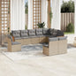 10-delige Loungeset met kussens poly rattan beige