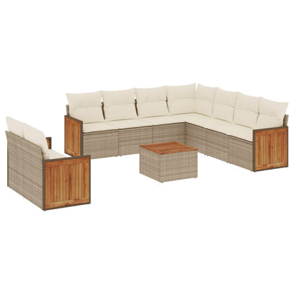 10-delige Loungeset met kussens poly rattan beige