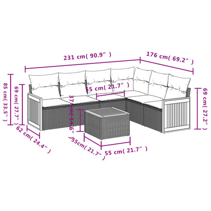 10-delige Loungeset met kussens poly rattan beige