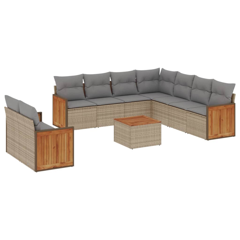 10-delige Loungeset met kussens poly rattan beige