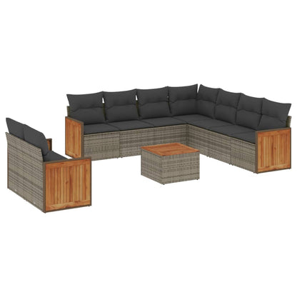 10-delige Loungeset met kussens poly rattan grijs