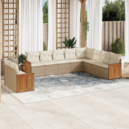 10-delige Loungeset met kussens poly rattan beige