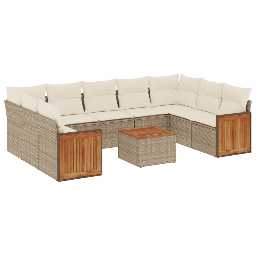 10-delige Loungeset met kussens poly rattan beige