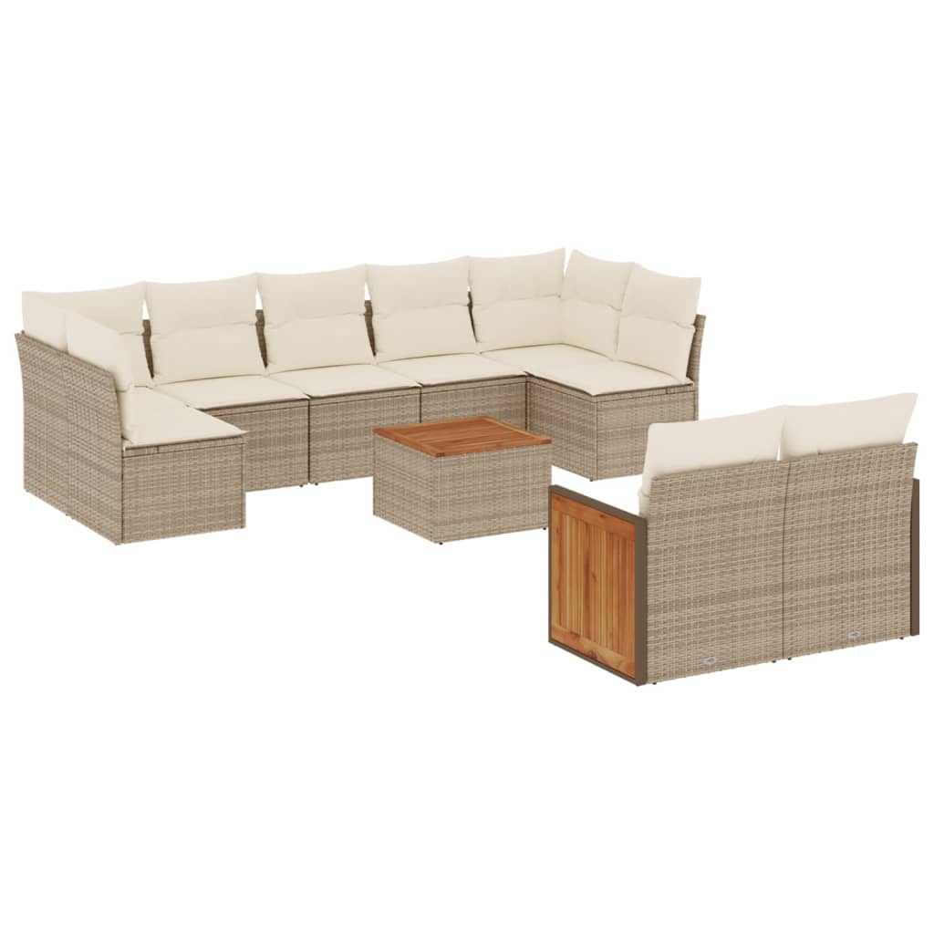 10-delige Loungeset met kussens poly rattan beige