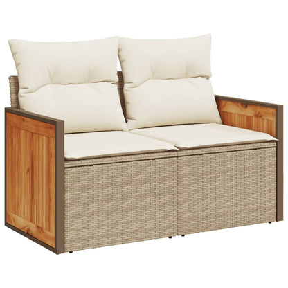 10-delige Loungeset met kussens poly rattan beige