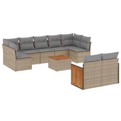 10-delige Loungeset met kussens poly rattan beige