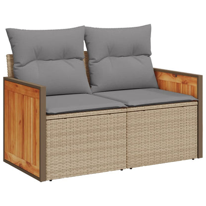 10-delige Loungeset met kussens poly rattan beige