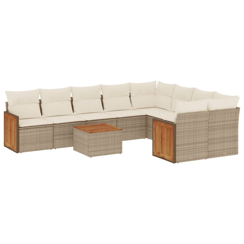 10-delige Loungeset met kussens poly rattan beige