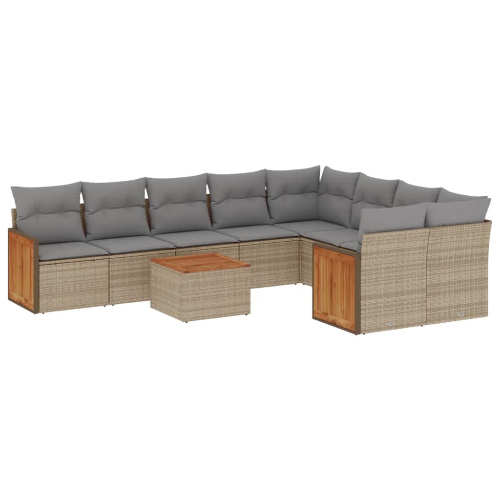 10-delige Loungeset met kussens poly rattan beige