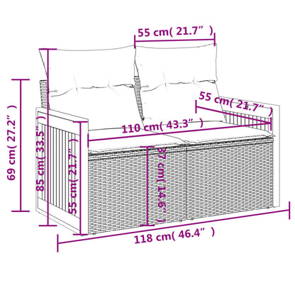 10-delige Loungeset met kussens poly rattan grijs