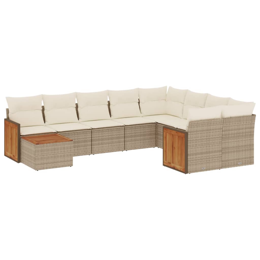 10-delige Loungeset met kussens poly rattan beige