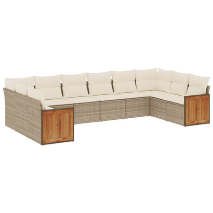 10-delige Loungeset met kussens poly rattan beige