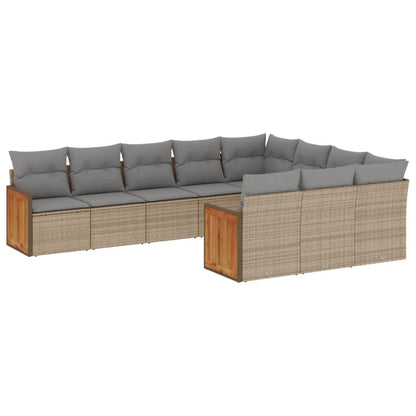 10-delige Loungeset met kussens poly rattan beige