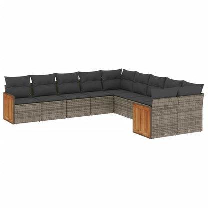 10-delige Loungeset met kussens poly rattan grijs