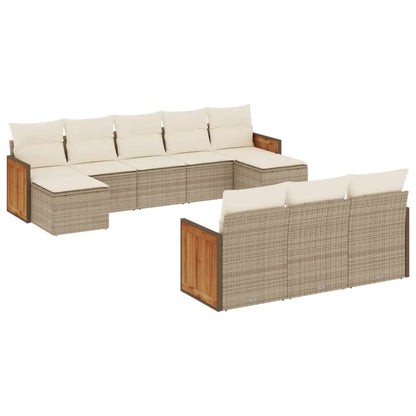 10-delige Loungeset met kussens poly rattan beige