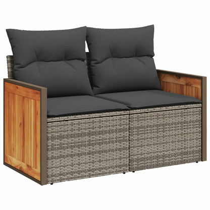 10-delige Loungeset met kussens poly rattan grijs