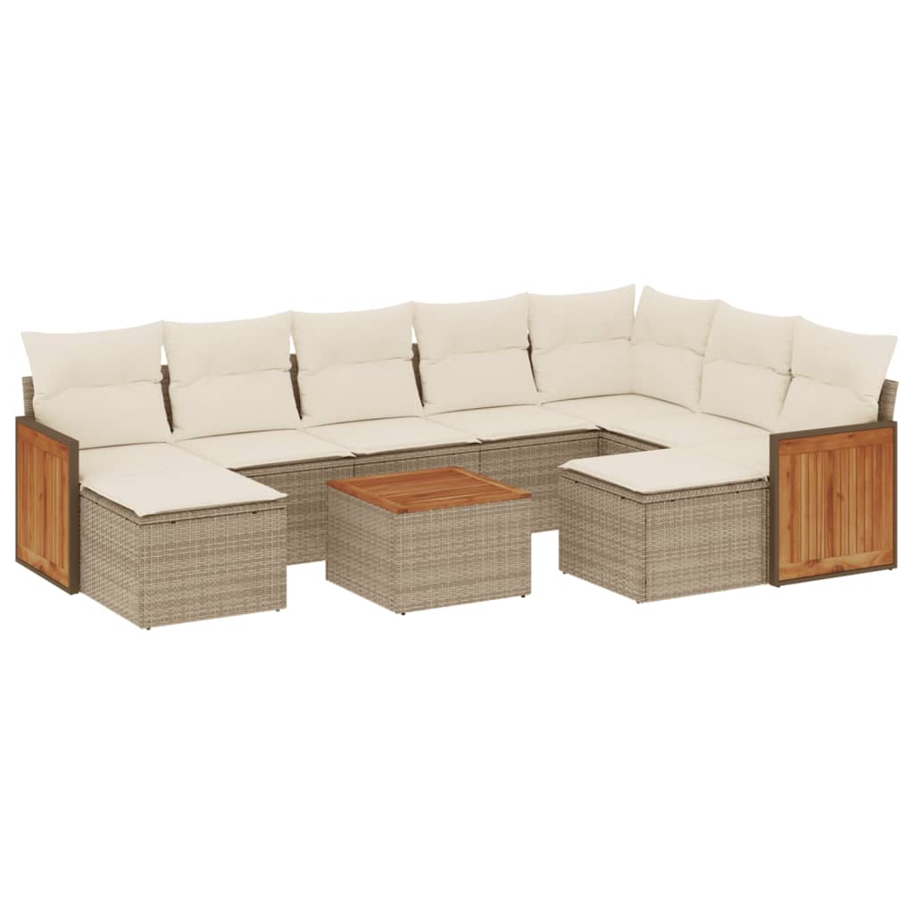 10-delige Loungeset met kussens poly rattan beige