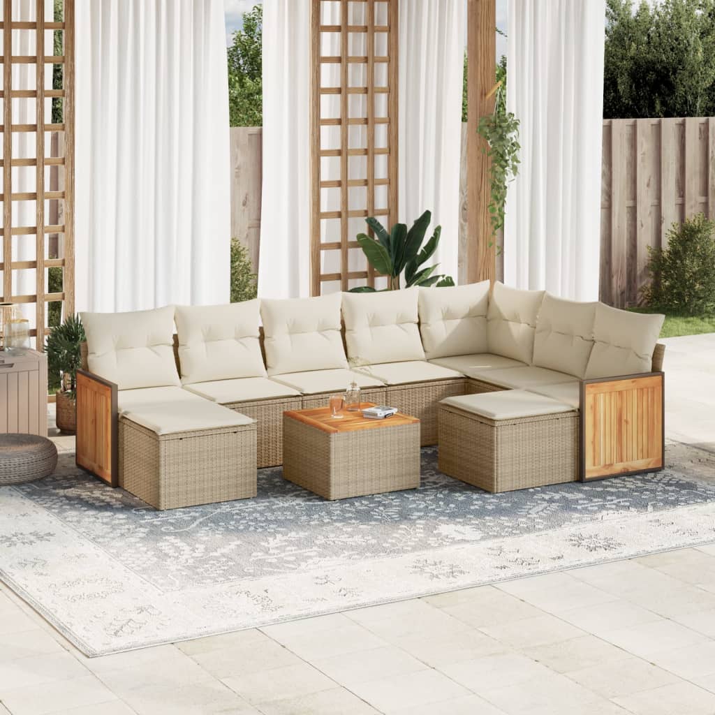 10-delige Loungeset met kussens poly rattan beige