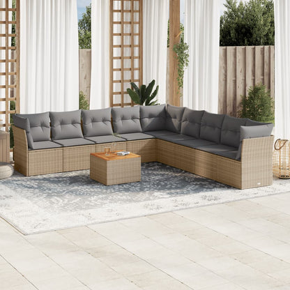 10-delige Loungeset met kussens poly rattan beige