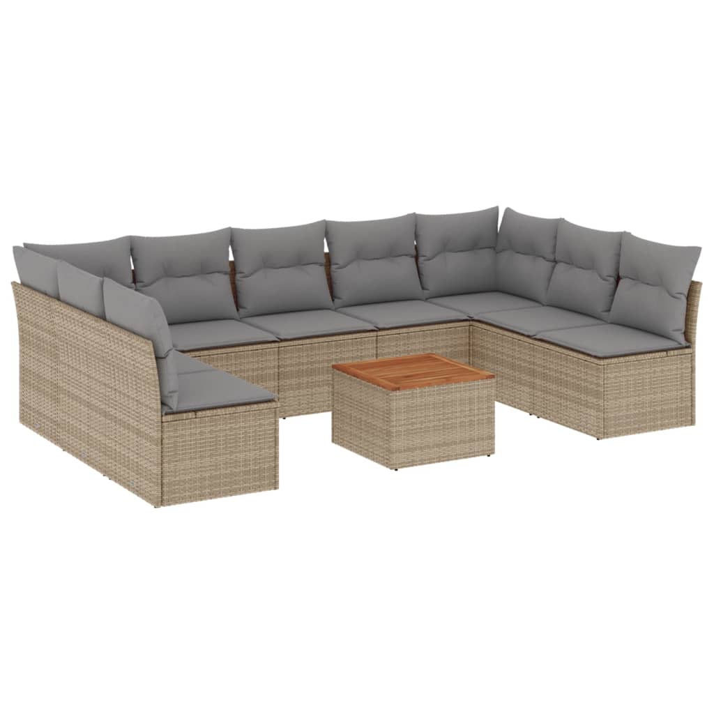 10-delige Loungeset met kussens poly rattan beige