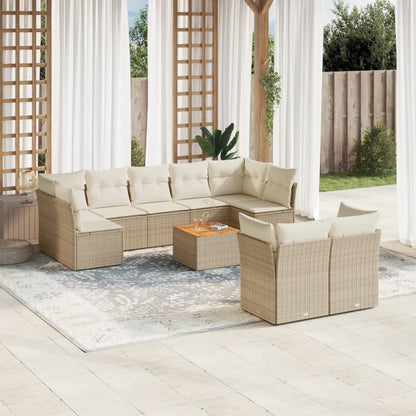 10-delige Loungeset met kussens poly rattan beige