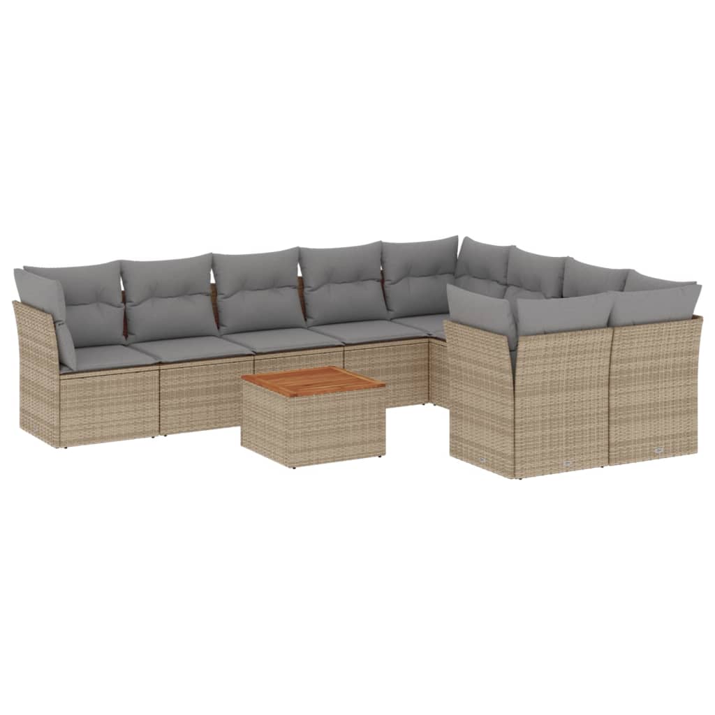 10-delige Loungeset met kussens poly rattan beige