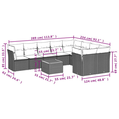 10-delige Loungeset met kussens poly rattan beige