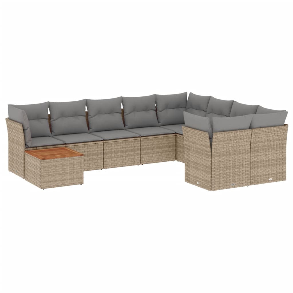 10-delige Loungeset met kussens poly rattan beige