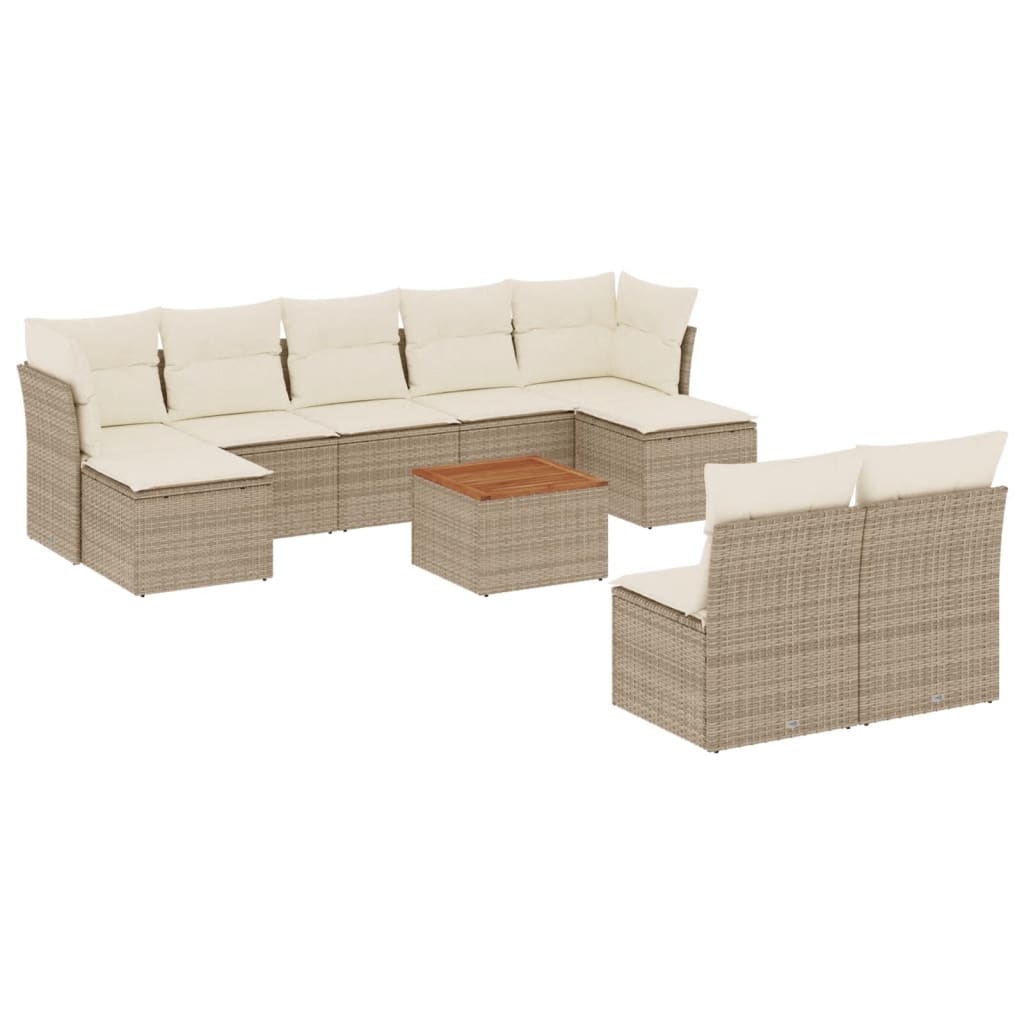 10-delige Loungeset met kussens poly rattan beige