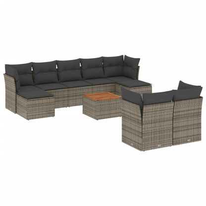 10-delige Loungeset met kussens poly rattan grijs