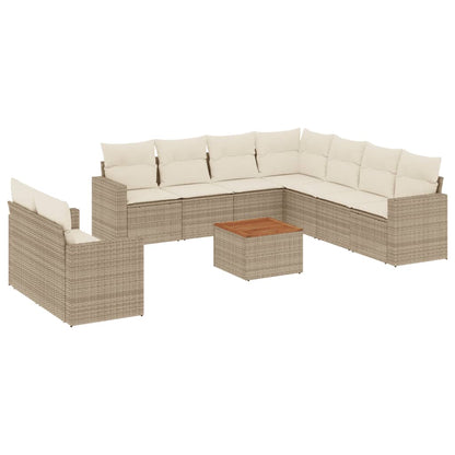 10-delige Loungeset met kussens poly rattan beige