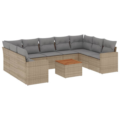 10-delige Loungeset met kussens poly rattan beige