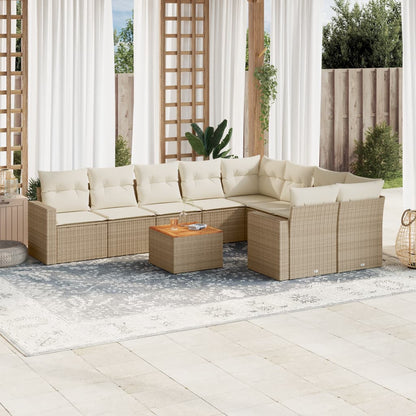 10-delige Loungeset met kussens poly rattan beige