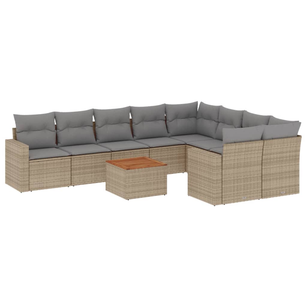 10-delige Loungeset met kussens poly rattan beige