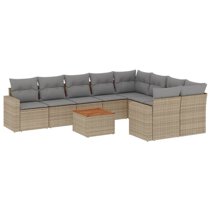 10-delige Loungeset met kussens poly rattan beige