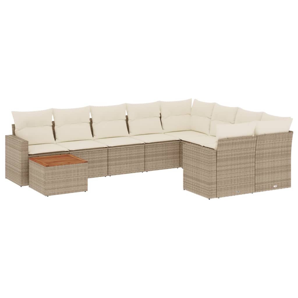 10-delige Loungeset met kussens poly rattan beige