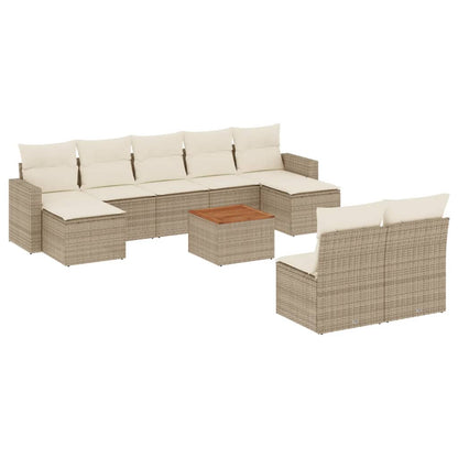 10-delige Loungeset met kussens poly rattan beige