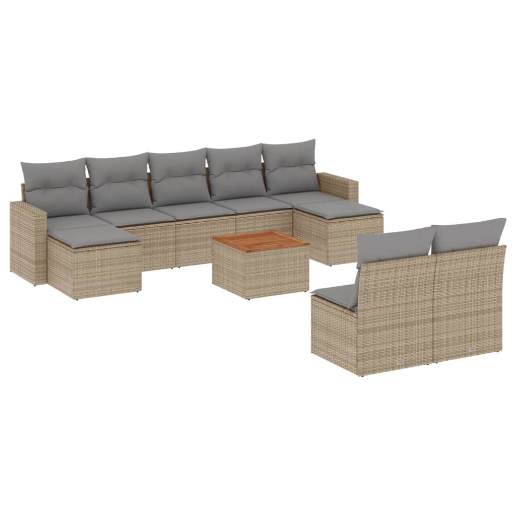 10-delige Loungeset met kussens poly rattan beige