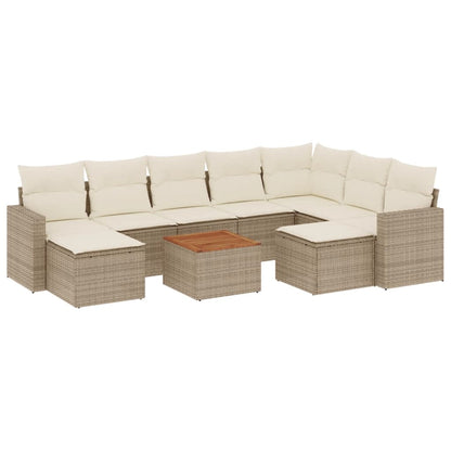 10-delige Loungeset met kussens poly rattan beige