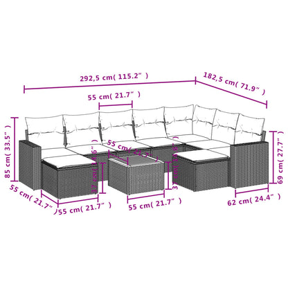 10-delige Loungeset met kussens poly rattan beige