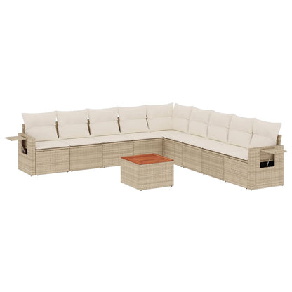 10-delige Loungeset met kussens poly rattan beige